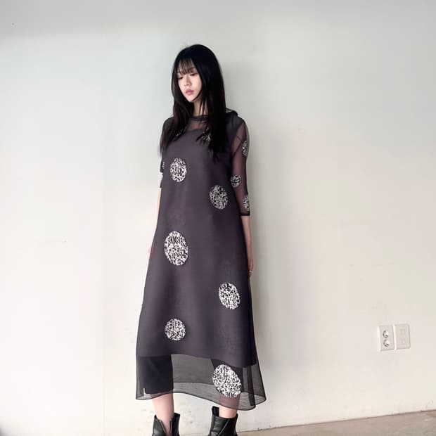 Big dot pleats ops & top / charcoal