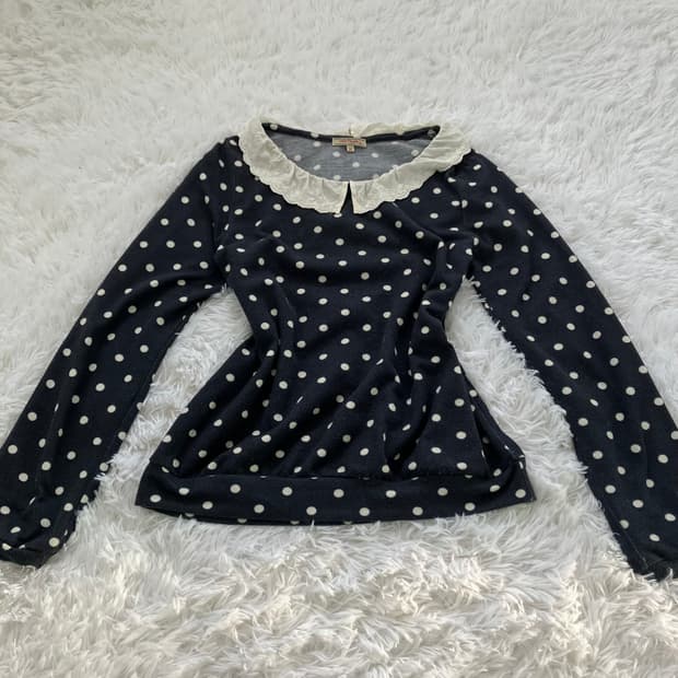 빈티지 네이비 도트 레이스 니트 긴팔 952 y2k 스트릿 갸루 펑키 일