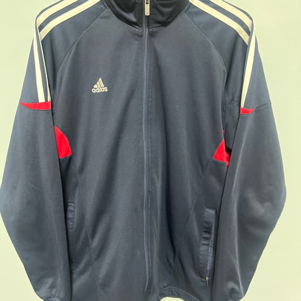 아디다스 삼선 트레이닝 집업 네이비/레드