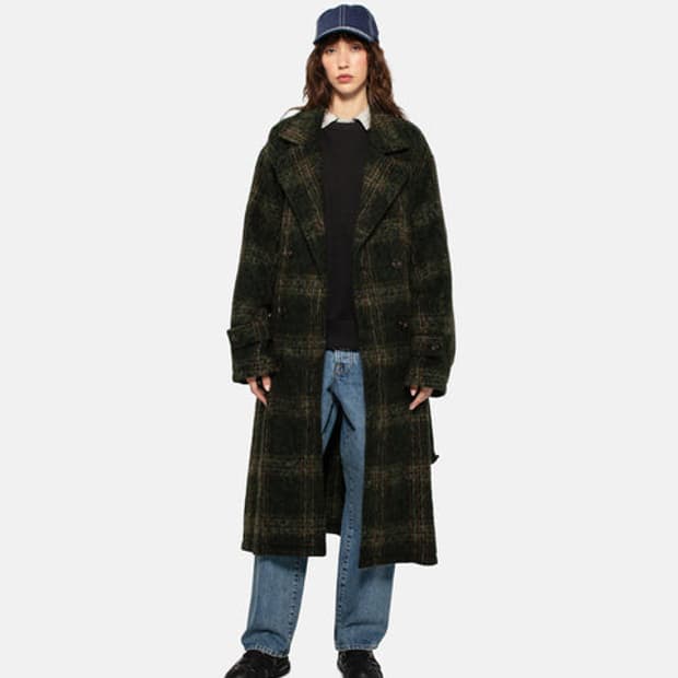 [L] 스투시 모헤어 체크 코트 새상품