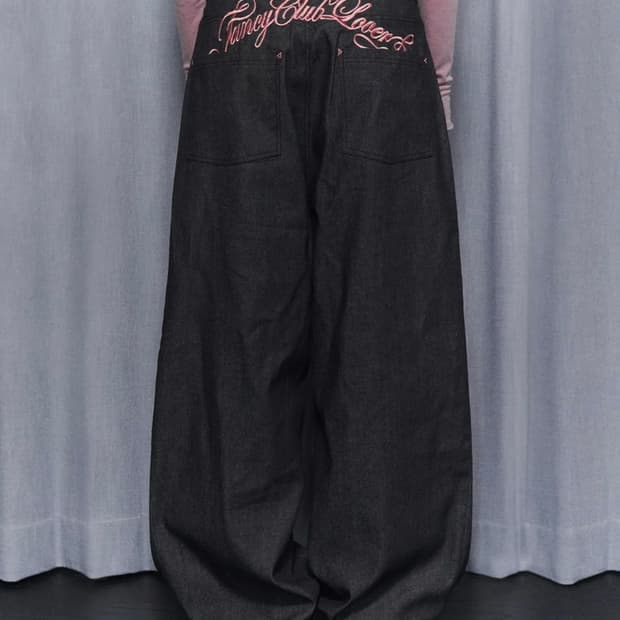 팬시클럽 프론트 핀턱 와이드 데님 팬츠