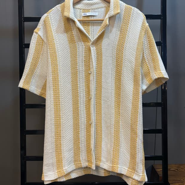 [XL] 자라 (ZARA) 옐로우 스트라이프 니트 오픈카라 셔츠 2.9
