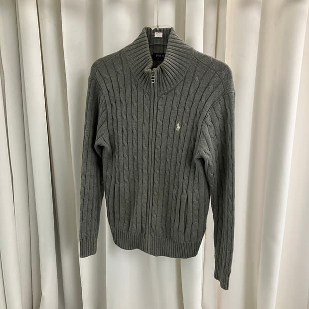 폴로 랄프로렌 그레이 케이블 니트 가디건 M