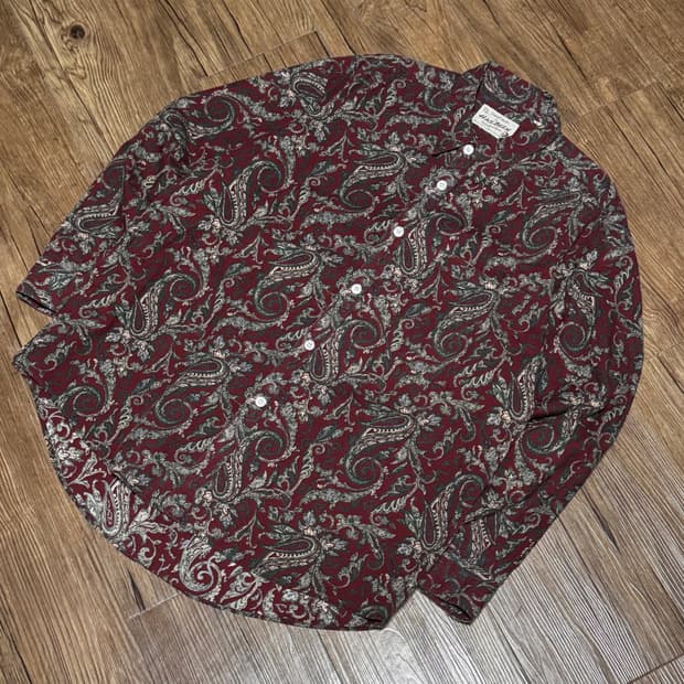 해즈빈 폴리시드 맨 버건디 페이즐리 셔츠