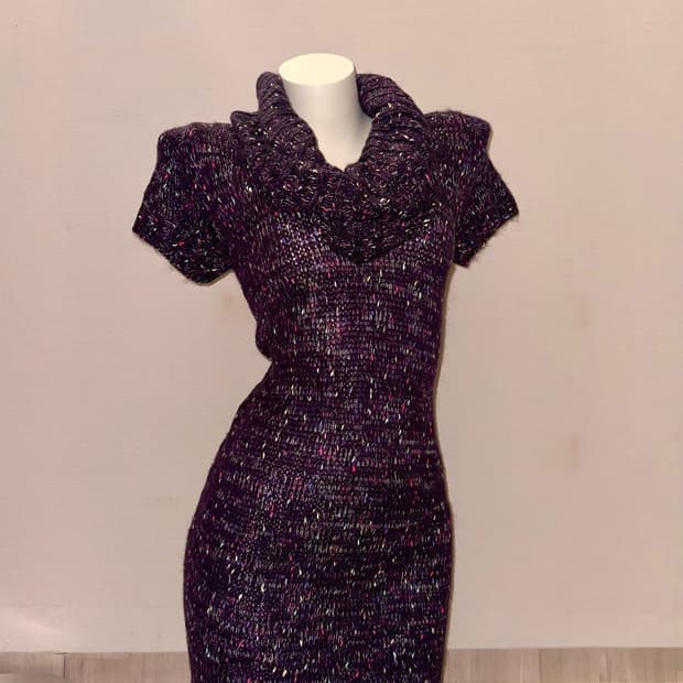 보카시 퍼플 반팔  빈티지 폴라 니트원피스