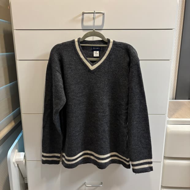 BEAMS 빔즈 V넥 크리켓 울 100 스웨터 M