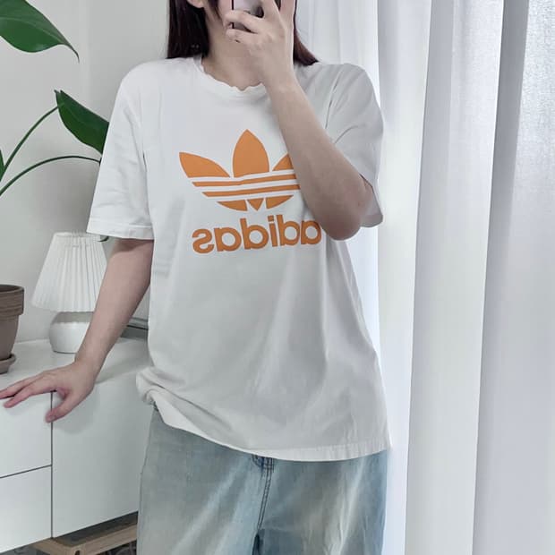 [정품] 아디다스 화이트 오렌지 트레포일 반팔티 [ XL ]
