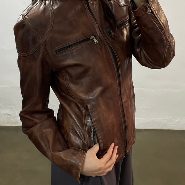 미켈란젤로 이태리산 빈티지 브라운 가죽 자켓