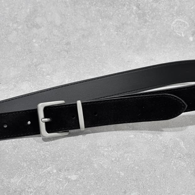 Oribell 새틴 실버 버클 이탈리아 스웨이드 소가죽 베이직 벨트