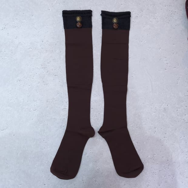 일본제 버튼장식 브라운 오버니삭스 겨울 롱양말