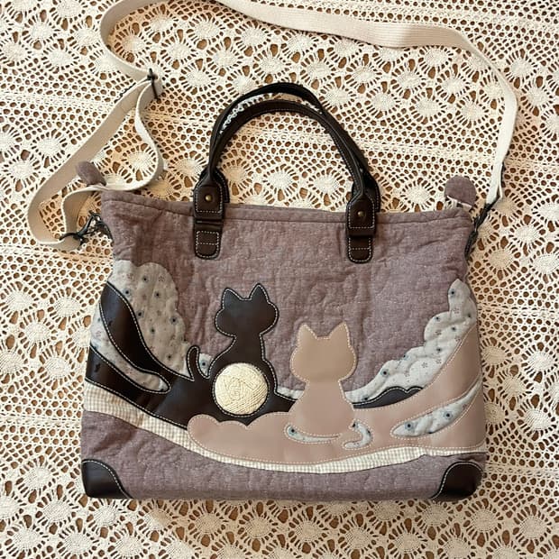 빈티지 고양이 패치워크 크로스백 