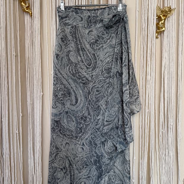 Paisley Unbalanced Wrap Skirt 0042