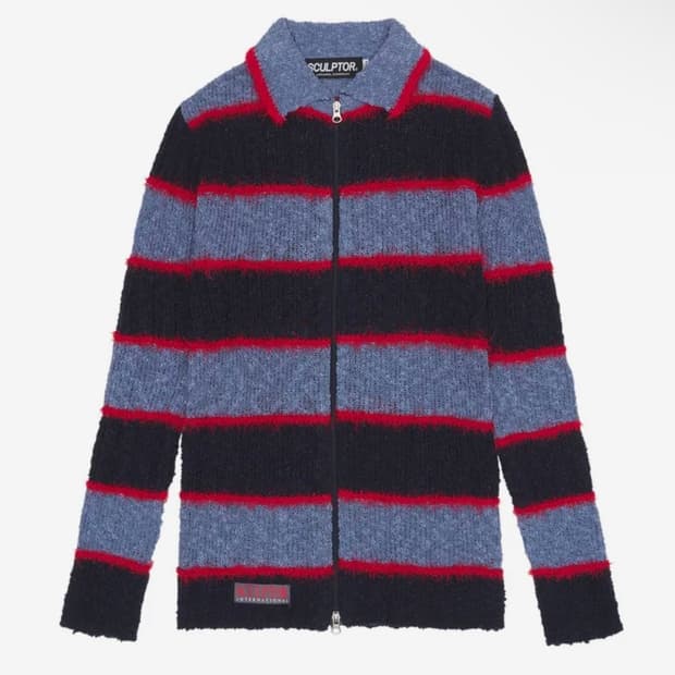 스컬프터 Mixed Yarn Collared Cardigan Blue