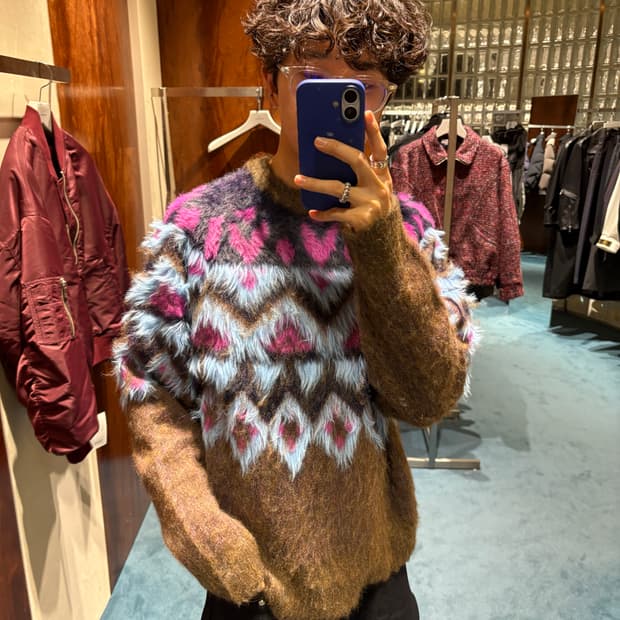 Fair Isle Shaggy Mix Jacquard Knit Pullo