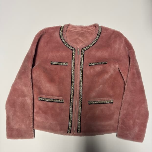 여성 VOLL 볼 양모 트위드 리버시블 무스탕 자켓 M ~ L