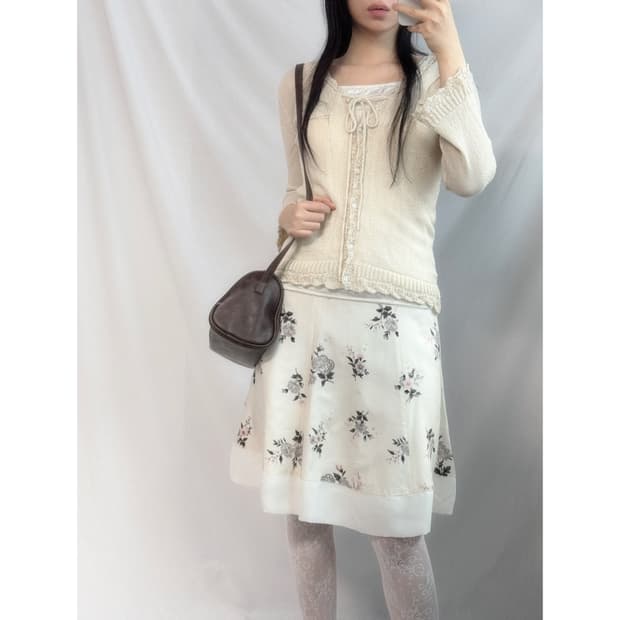 리본 타이 넥 레이스 가디건