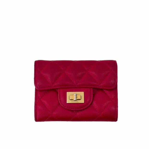 Chanel 샤넬 여성 2.55 빈티지 캐비어 똑딱이 플랩 카드 지갑
