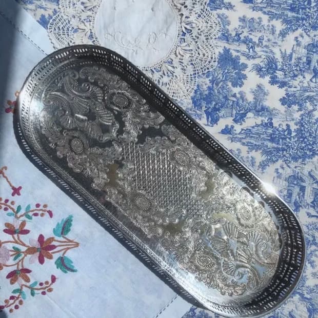 영국 빈티지 쉐필드 실버플레이트 롱트레이