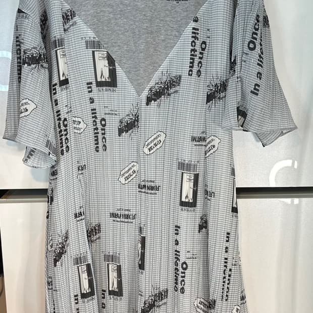 ATTITUDE 회색 프린팅 롱 원피스