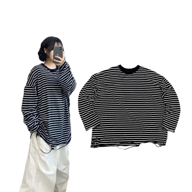 그런지 빈티지 스트라이프 롱슬리브