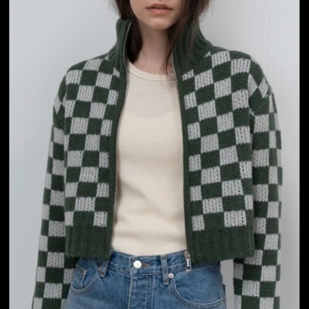 띵크플랜트 체크 니트집업