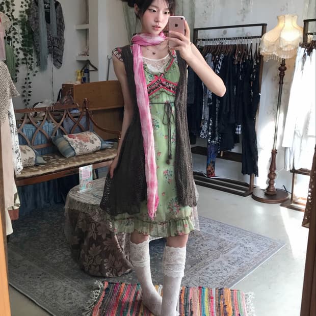 빈티지 연두 어른 페어리 원피스 코디 세트