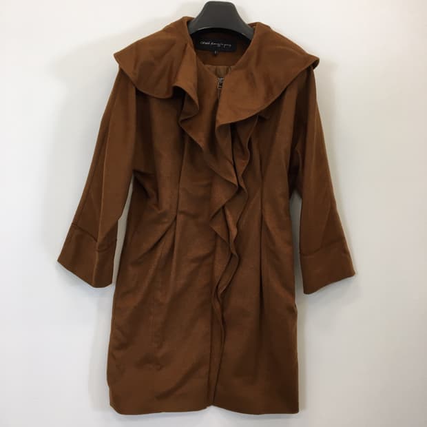 오브제 캐시미어 프릴 카멜 집업코트 66 