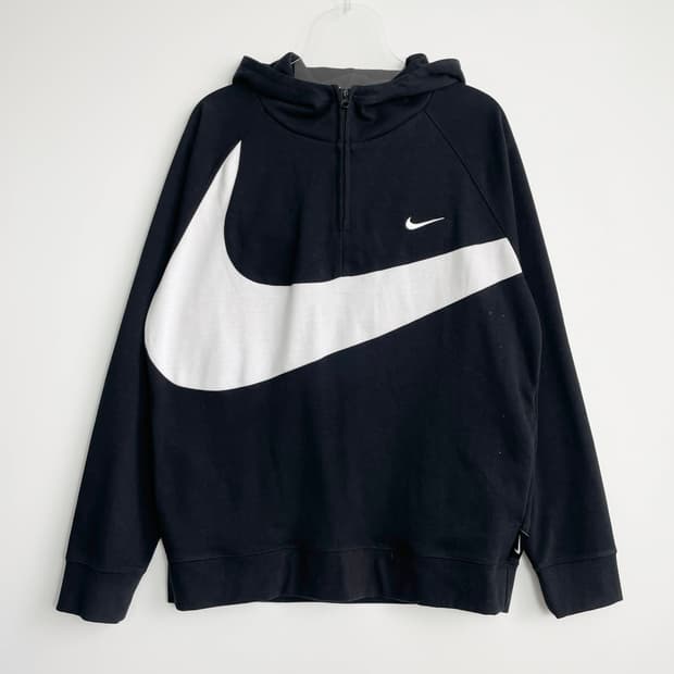 B1 나이키 스우시 하프 집 플리스 후드 블랙 화이트 100사이즈