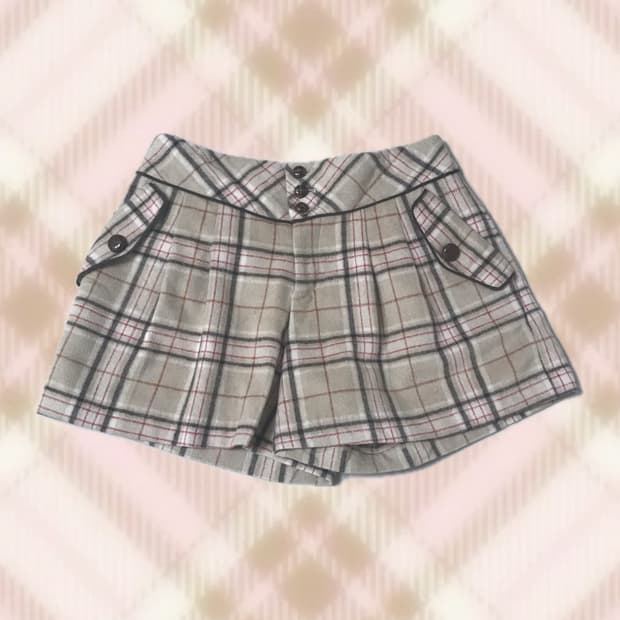 딸기초코 브라운 체크 큐롯 스커트 치마 라떼 히메 갸루 러블리 빈티지