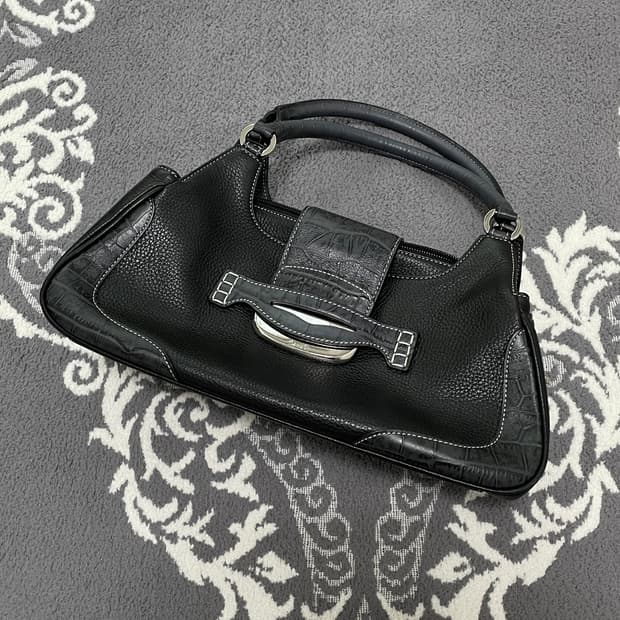 None Black Python Trim Handbag