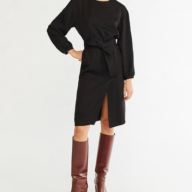 55 텍달린 새상품 바네사브루노 정가70만원 랩스타일 블랙 긴팔 원피스