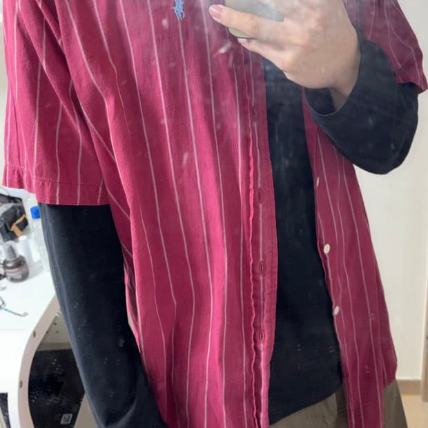 폴로 버건디 스트라이프 반팔 셔츠