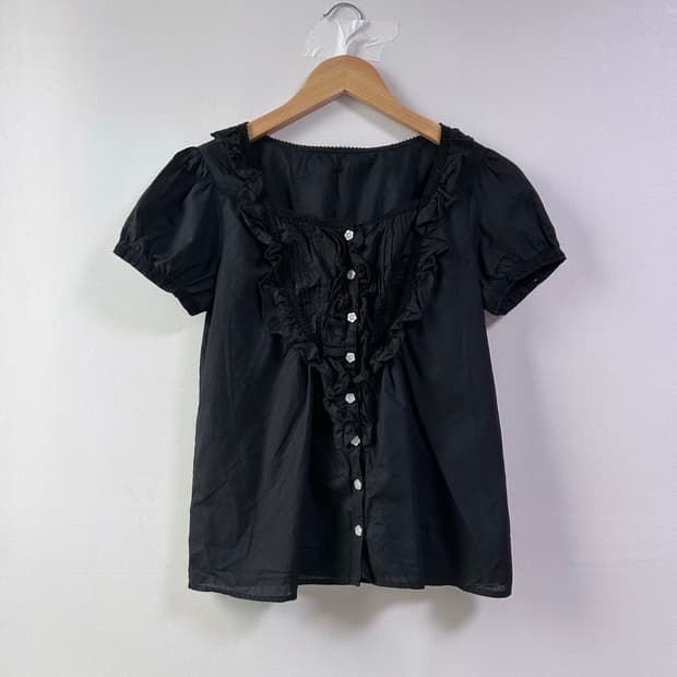 l'est rose flower button frill blouse