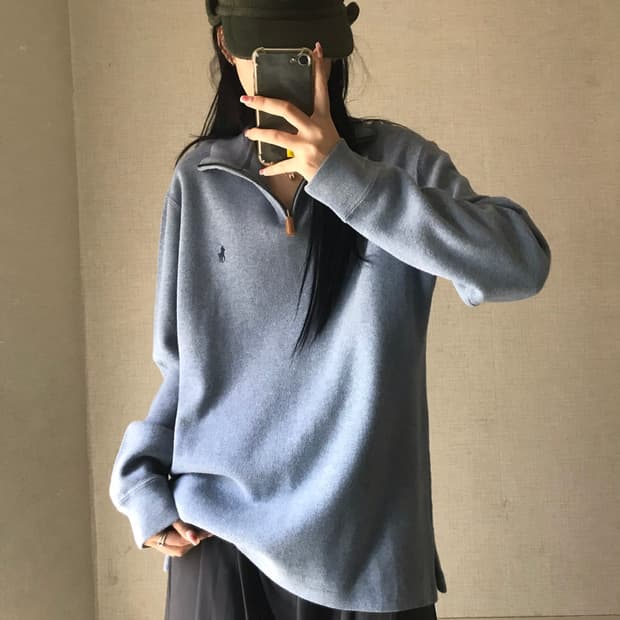 폴로 연하늘 코튼 반집업
