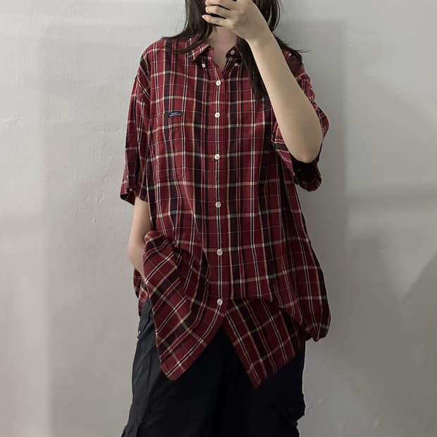 (XL) 챕스 랄프로렌 레드 체크 반팔 셔츠