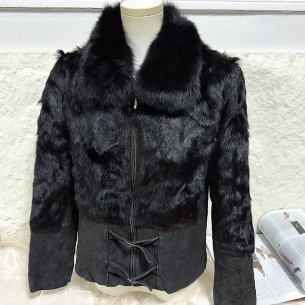 빈티지 고딕 폭스퍼 칼라 염소새끼털 양털 되지가죽자켓