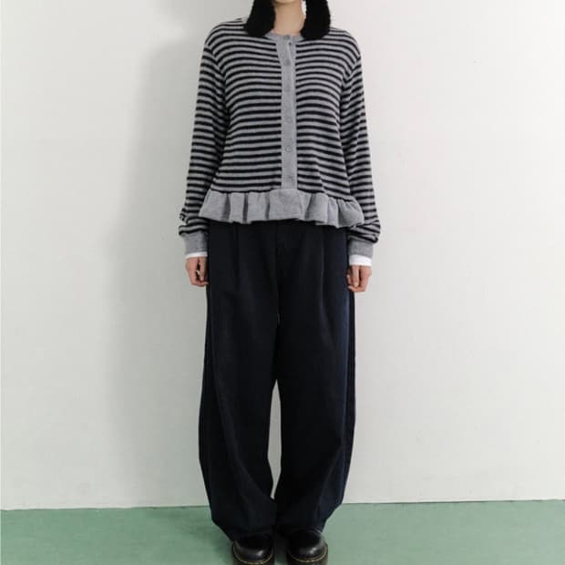 더기 스트라이프 가디건 그레이