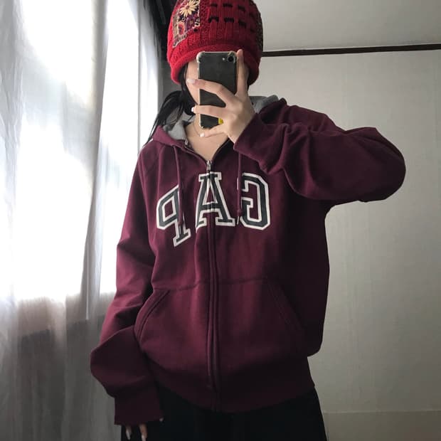 갭 버건디 후드집업