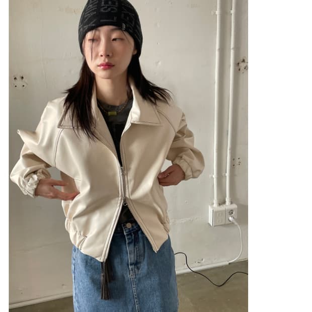 새상품) 김아홉 9.HOPE 스티치 레더 자켓