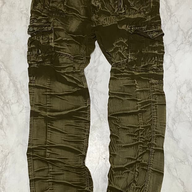 빈티지 워싱 카고 바지 올리브 허리 36인치