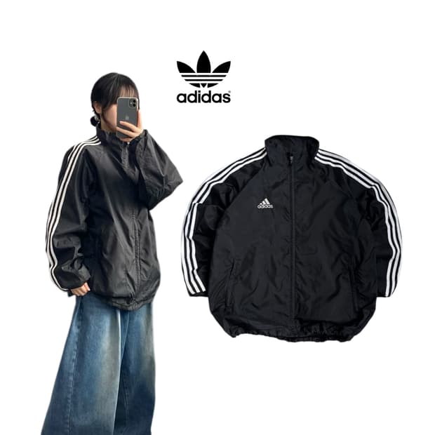 아디다스 00s 삼선 오버핏 올드스쿨 바람막이 자켓 