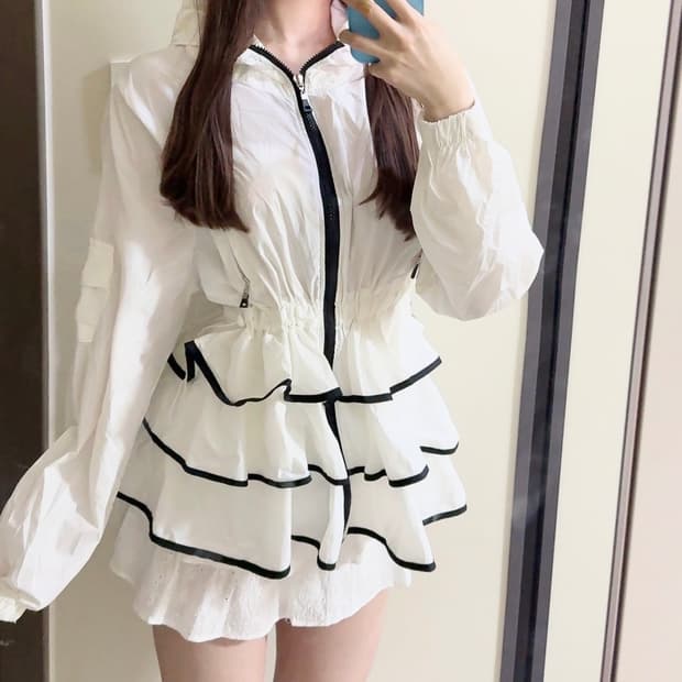 일브 빈티지 아이보리 캉캉스커트 바람막이