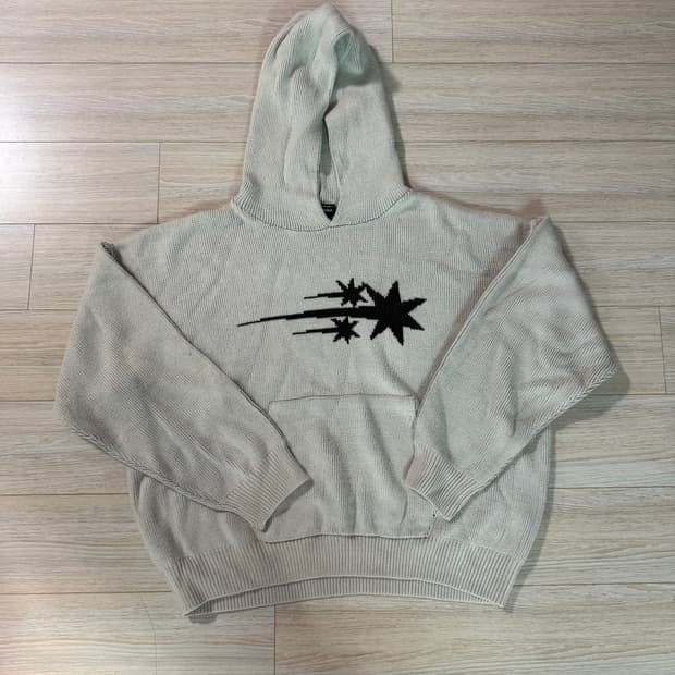 3STARS LOGO KNIT HOODIE_IVORY(NG2DFUK610