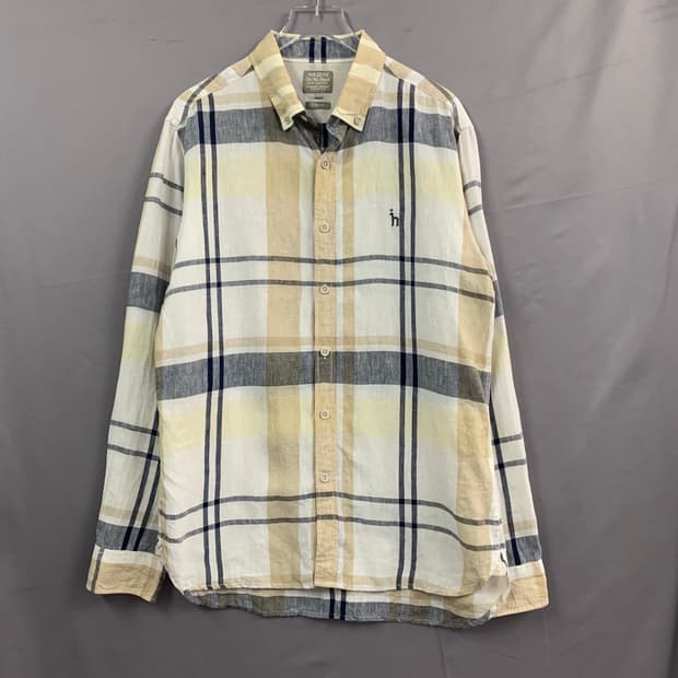 L 헤지스 슬림핏 린넨 체크 셔츠