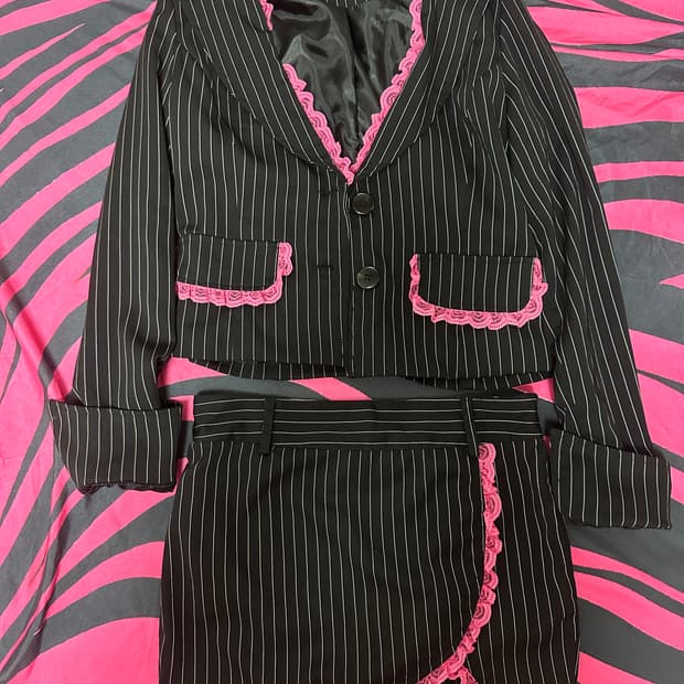 일본 빈티지 스트라이프 오네갸루 레이스 정장 마즈깔