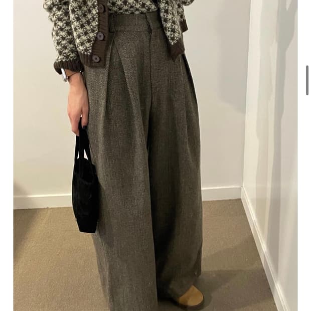 빈티지 헤링본 카키브라운울팬츠,울슬랙스