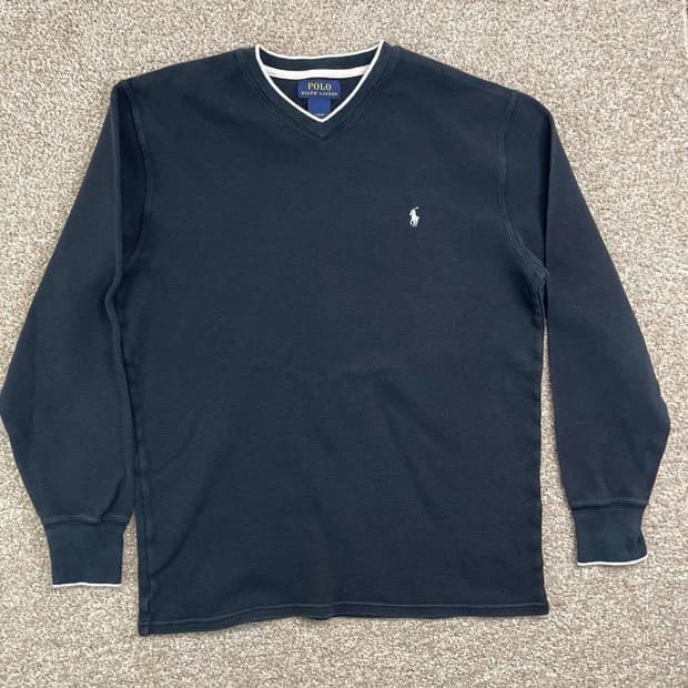 폴로 랄프로렌 빈티지 브이넥 와플 롱슬리브 티셔츠