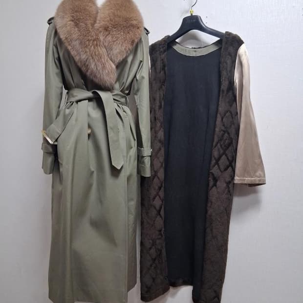 COJANA F폭스카라 카키색 롱트렌치코트 내피탈부착 5566적당

