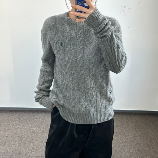 Polo 폴로 그린포니 차콜케이블 니트