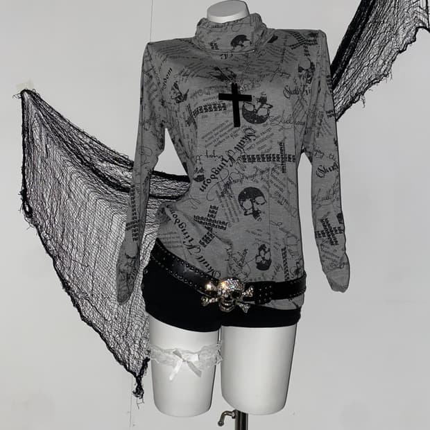 ꒰ঌ 펑크 스컬 하이넥 롱슬리브 ໒꒱